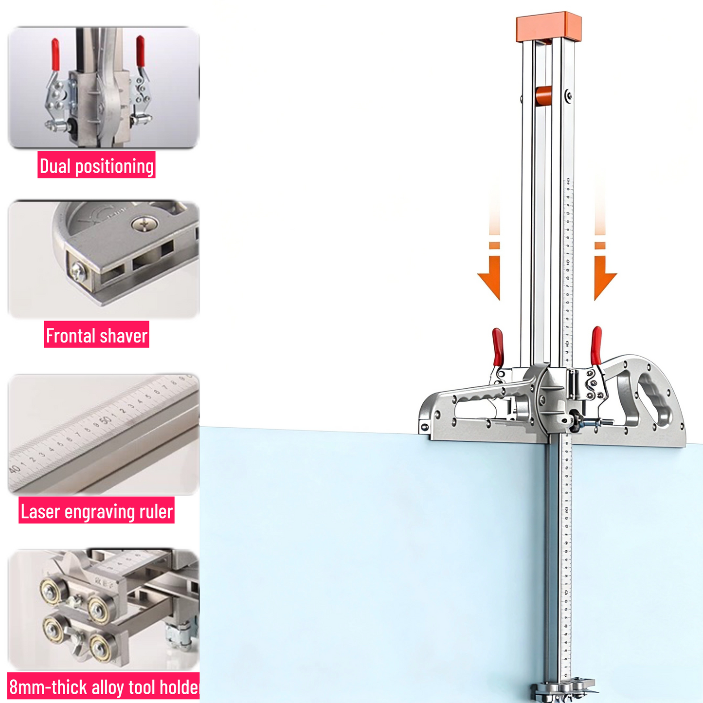 20-round, dual-sided one-button press positioning, aluminum alloy handle, cutting, 9~12mm thick gypsum board, front end embedded scraper blade