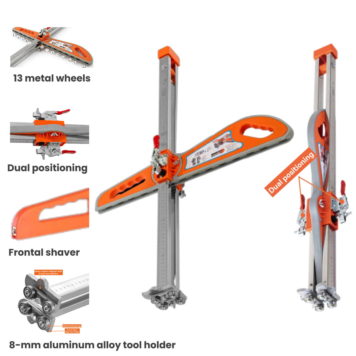 17 rounds,One-button pressing and positioning on both sides,Reinforced nylon handle,Cutting 8~10mm thick gypsum board,Front-end embedded shaving blade