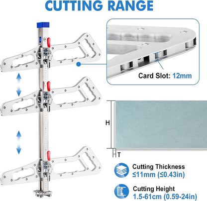 12 rounds, one-side one-button pressing positioning, aluminum alloy handle, cutting, 9~11mm thick gypsum board, front end embedded scraper blade